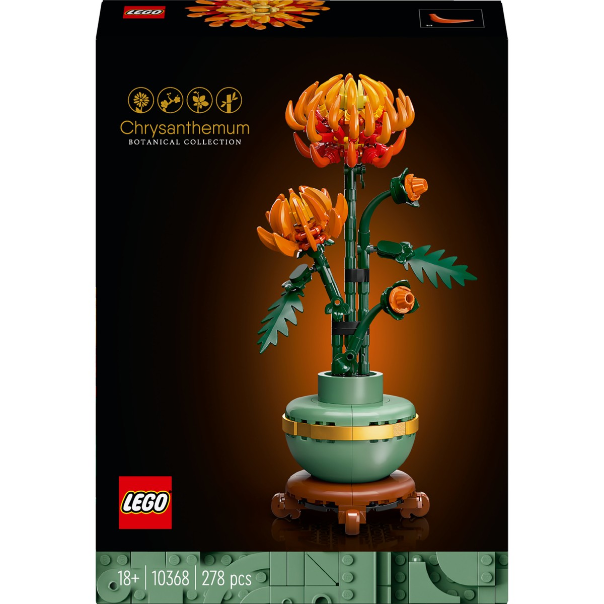 LEGO® Botanicals Krizantem 10368 – Yetişkinler için Pastel Yeşil Saksı İçeren Dekoratif Çiçek Modeli Yapım Seti (278 Parça)