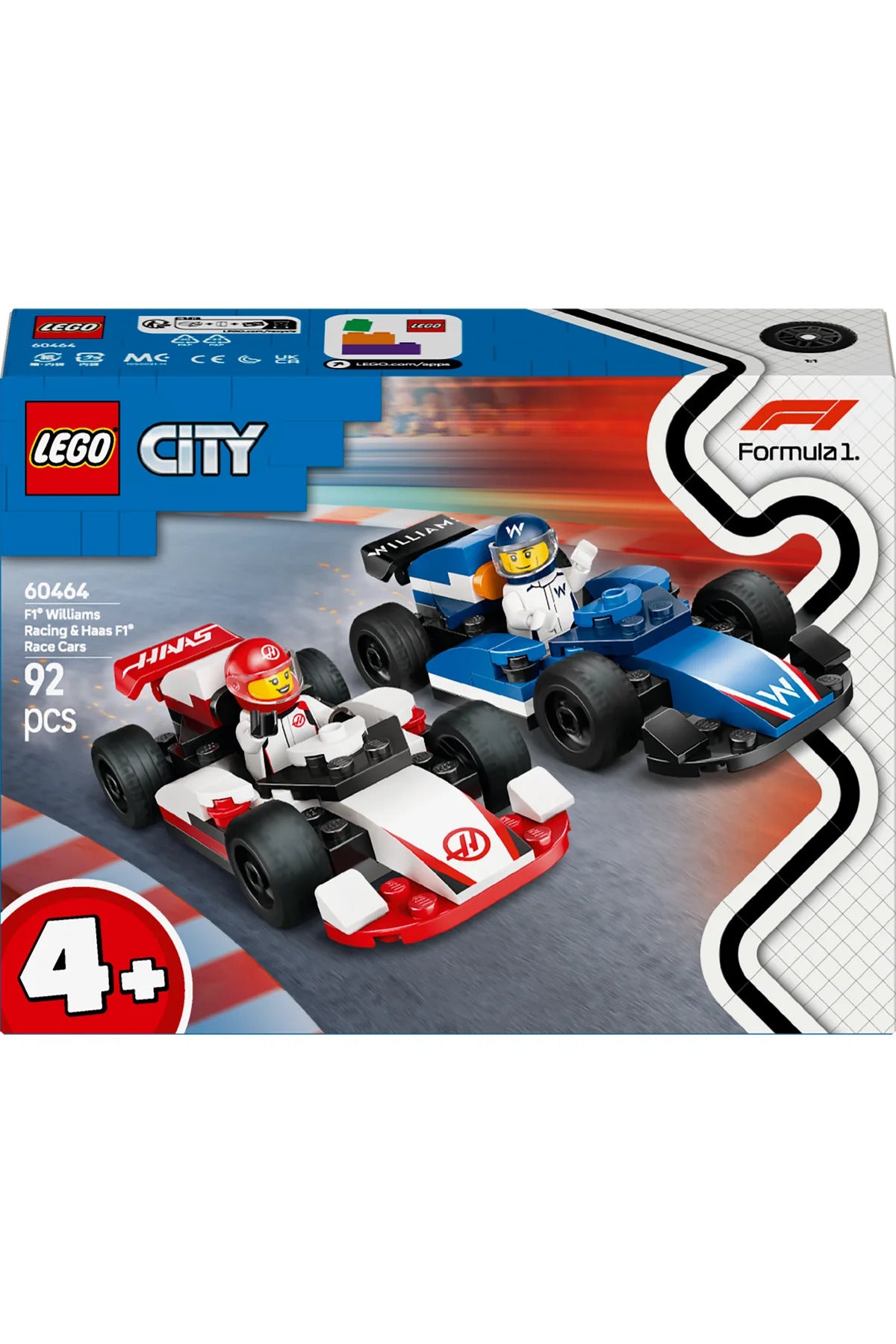 LEGO ® City F1® Williams Racing ve Haas F1® Yarış Arabaları 60464 - 4+ Oyuncak Yapım Seti (92Parça)