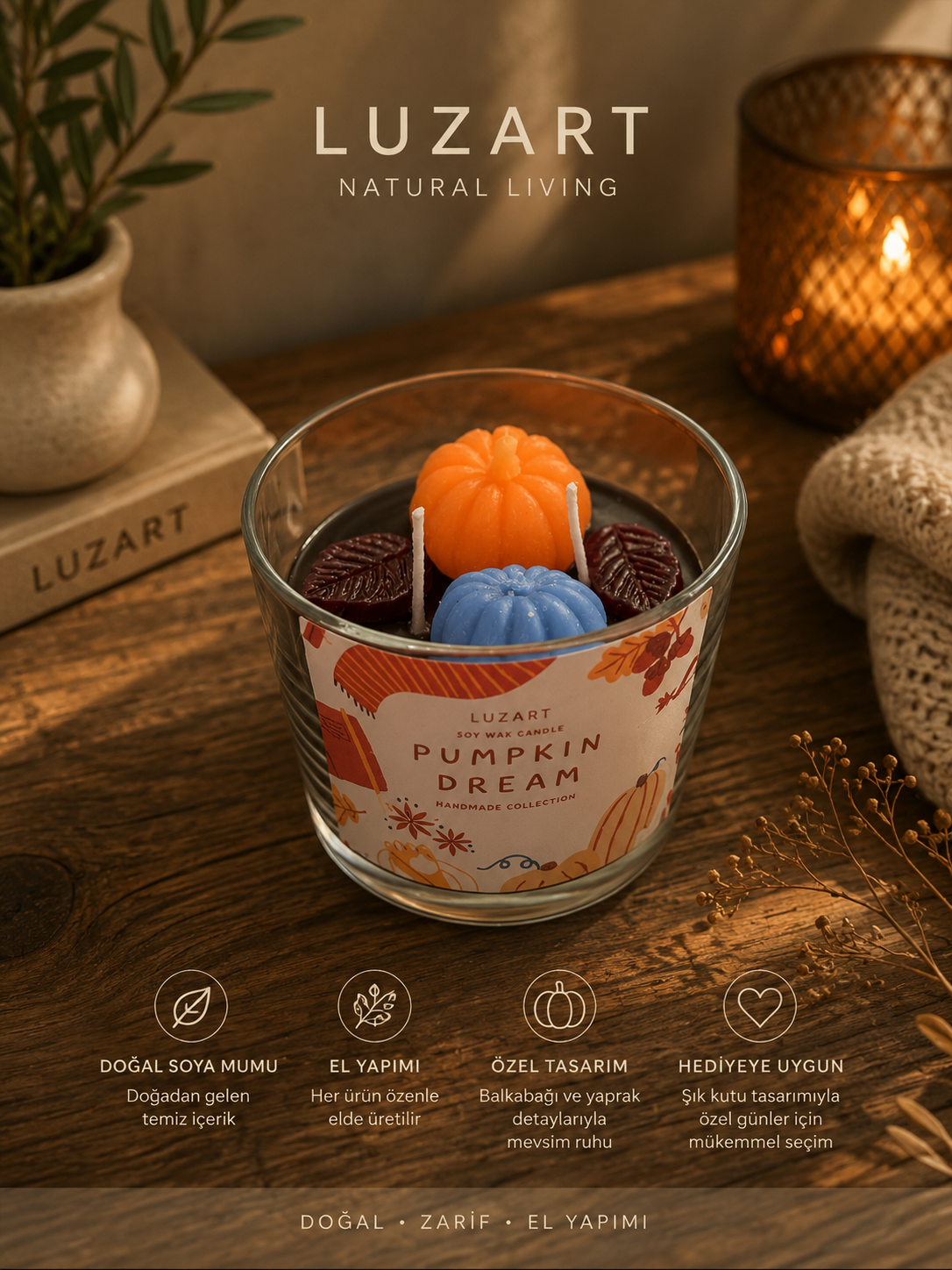 Luzart Pumpkin Dream Koleksiyonu –El Yapımı Balkabağı Figürlü Mum