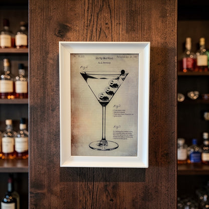 Premium Epoksi Kokteyl Tablolar – Çerçeveli, UV Baskı Duvar Dekoru Koleksiyonu Dirty Martini