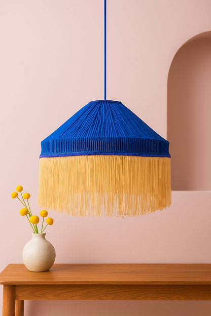 Nocta Sarkıt Avize – Lacivert & Mavi El Yapımı Kumaş ve Püskül Detaylı Avize