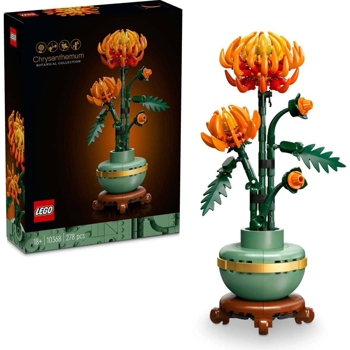 LEGO® Botanicals Krizantem 10368 – Yetişkinler için Pastel Yeşil Saksı İçeren Dekoratif Çiçek Modeli Yapım Seti (278 Parça)