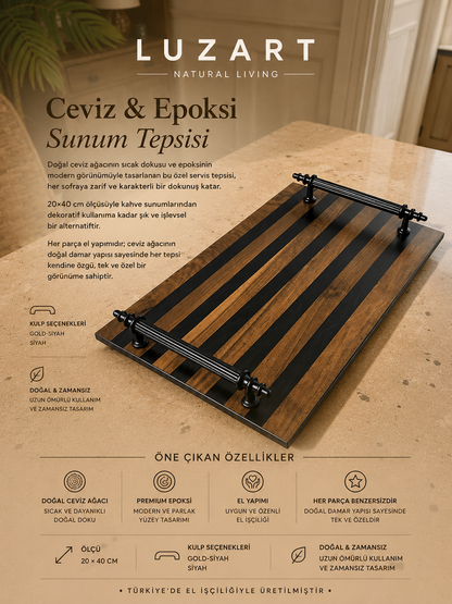 Ceviz Ağacı Epoksi Servis Tepsisi Füme