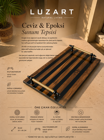 Ceviz Ağacı Epoksi Servis Tepsisi Füme