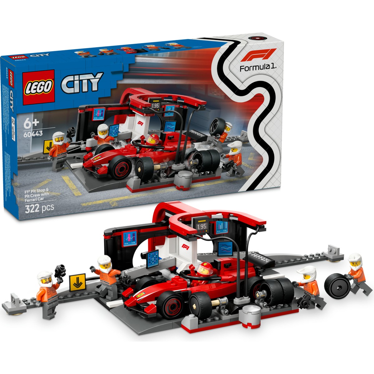 LEGO® City Ferrari Arabalı F1® Pit Stop ve Pit Ekibi 60443 - 6 Yaş & Üzeri Çocuklar için Yaratıcı Oyuncak Yapım Seti (322 Parça)