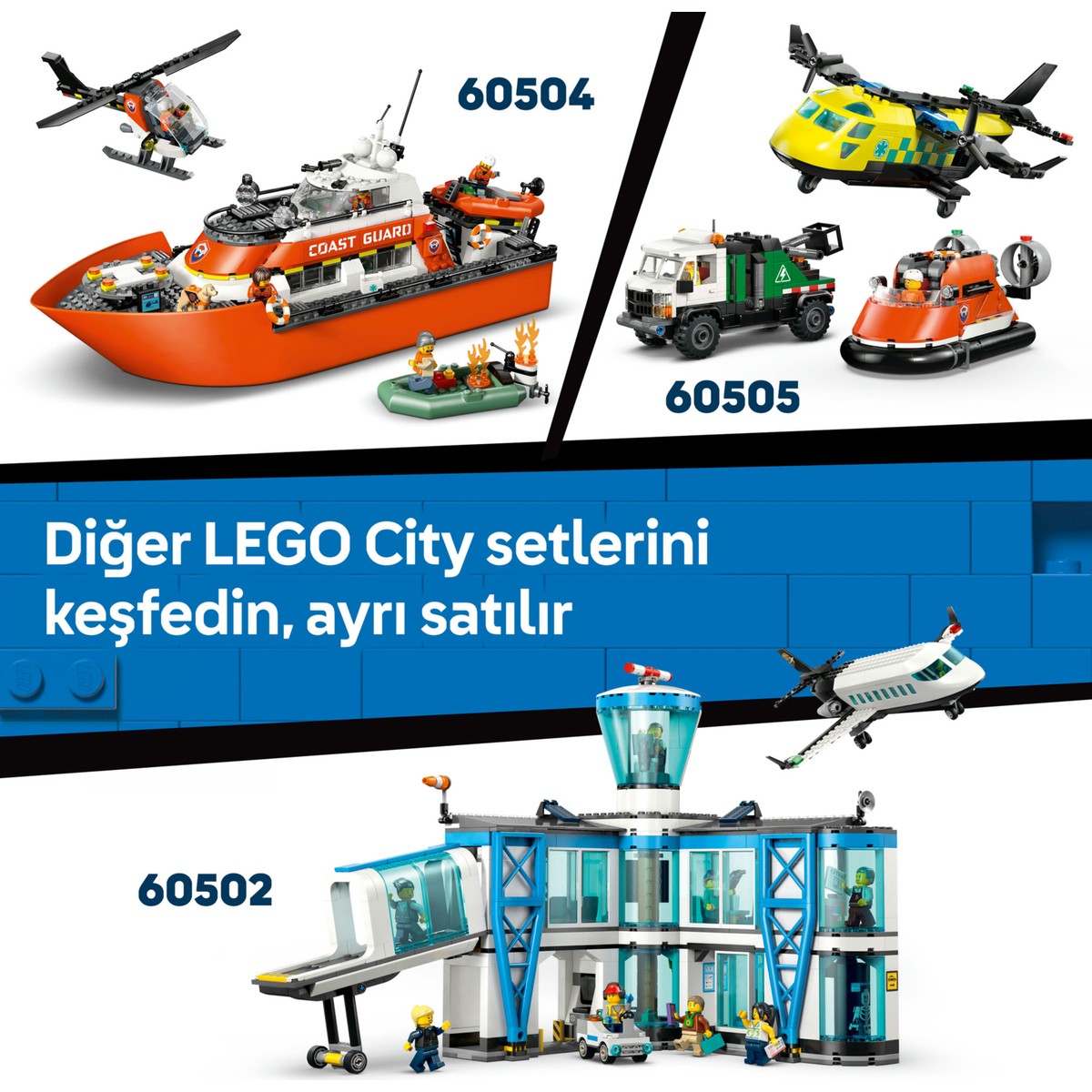 LEGO® City Sahil Güvenlik Helikopteri 60503 – 7 Yaş ve Üzeri Çocuklar için Yaratıcı Oyuncak Yapım Seti (551 Parça)