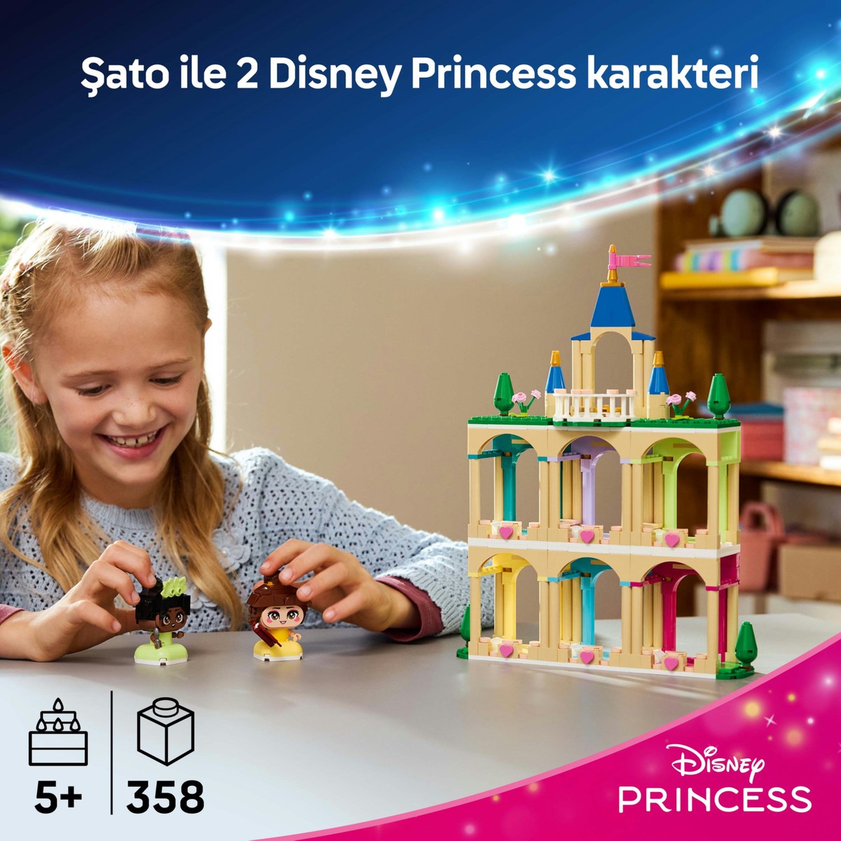 LEGO® ǀ Disney Princess Şato ile Mini Belle ve Tiana 43291 - 5 Yaş ve Üzeri Çocuklar için Yaratıcı Oyuncak Yapım Seti (358 Parça)