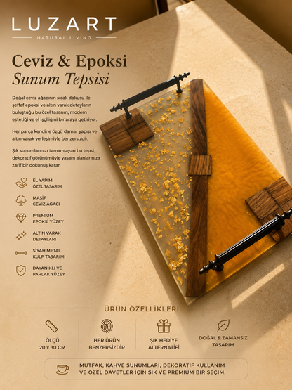 El Yapımı Ceviz & Epoksi Servis Tepsisi –  Turuncu