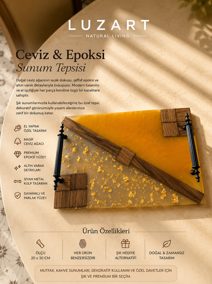 El Yapımı Ceviz & Epoksi Servis Tepsisi –  Turuncu