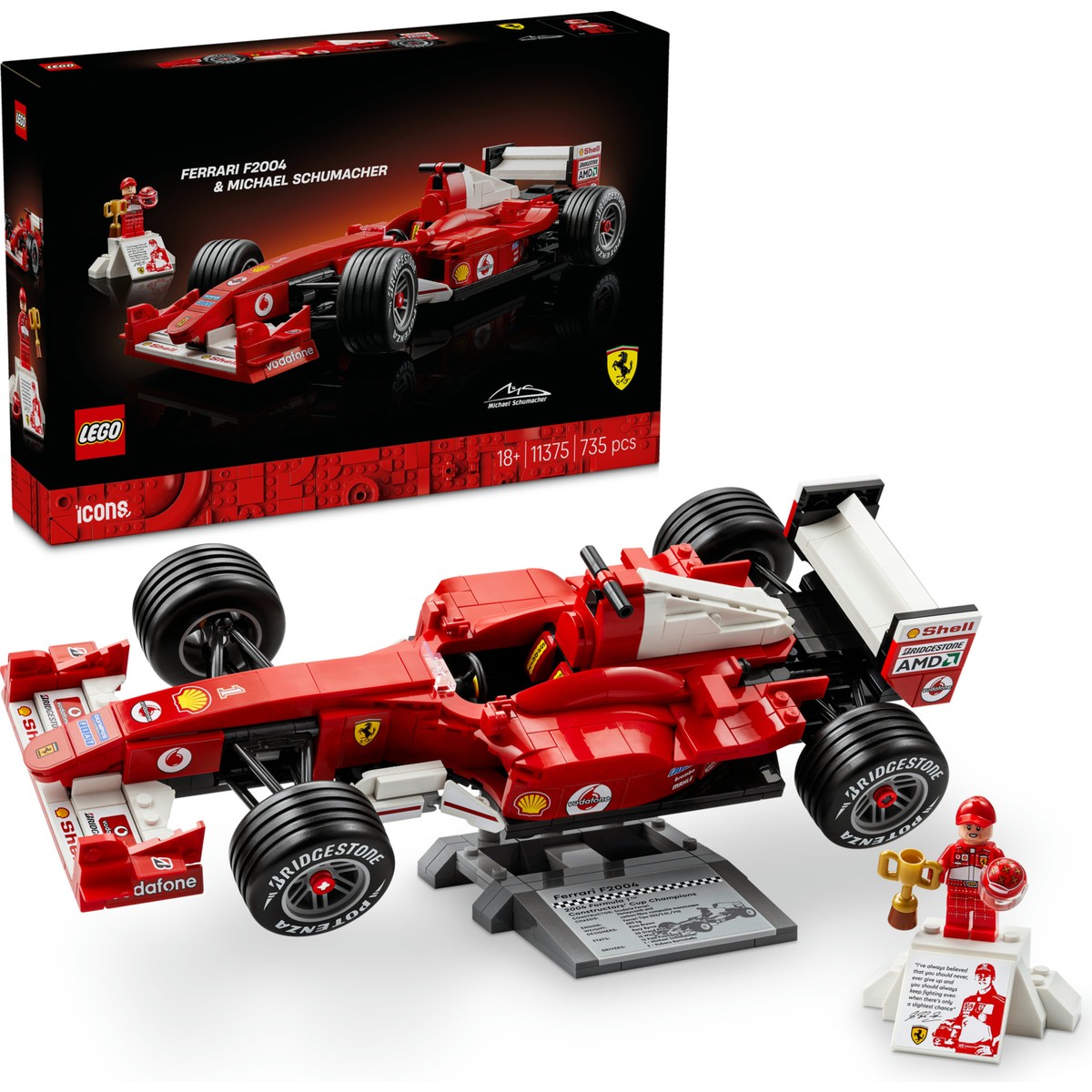 Icons Ferrari F2004 ve Michael Schumacher 11375 - Yetişkinler Için Sergileme Standı Içeren Model Yapım Seti (735 Parça)