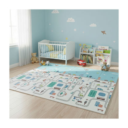 Katlanabilir Çift Taraflı Eğitici Çocuk Oyun Matı, Halısı 180x150 (Taşıma Çantalı)-London