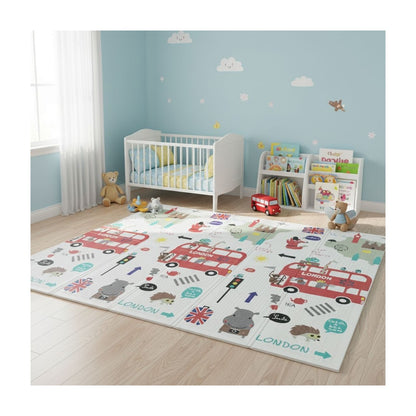 Katlanabilir Çift Taraflı Eğitici Çocuk Oyun Matı, Halısı 180x150 (Taşıma Çantalı)-London