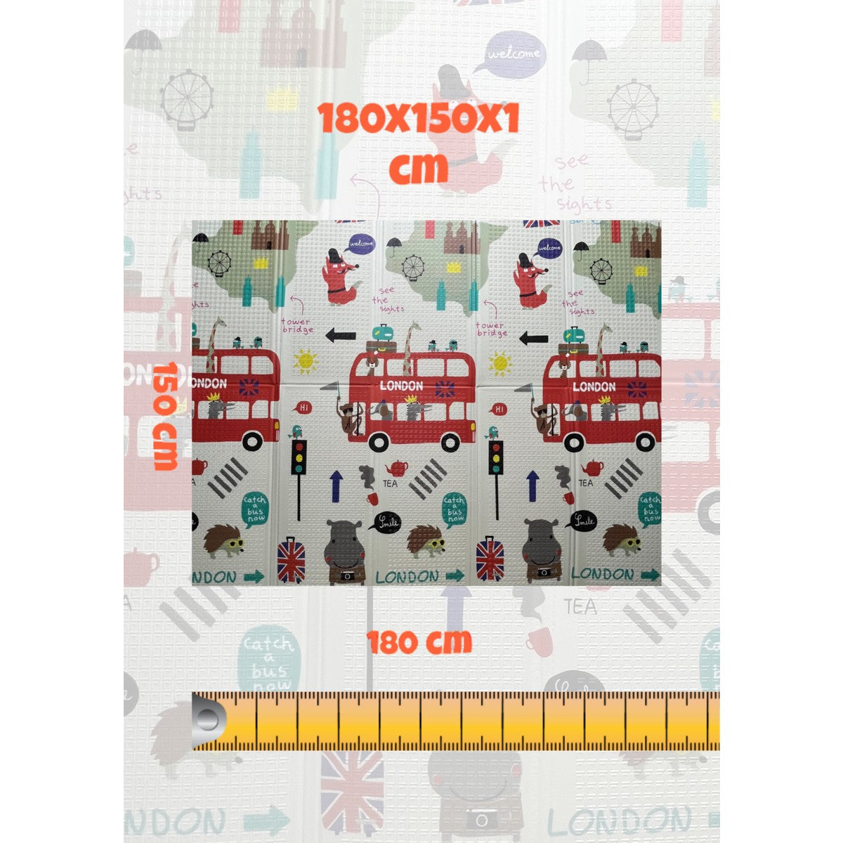Katlanabilir Çift Taraflı Eğitici Çocuk Oyun Matı, Halısı 180x150 (Taşıma Çantalı)-London