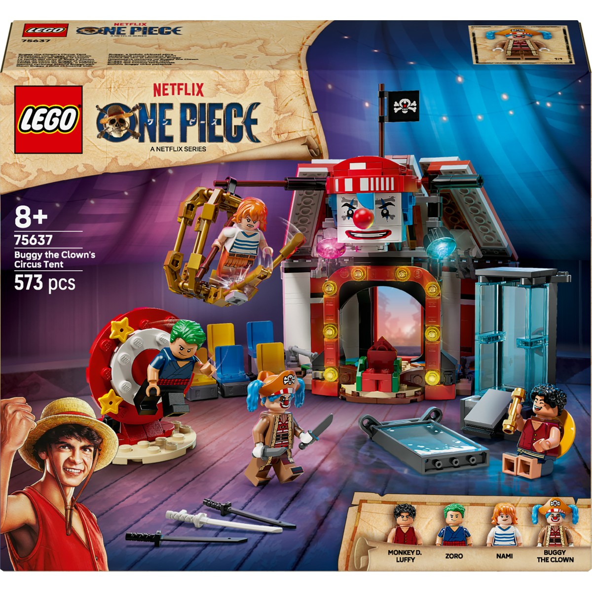 LEGO® ONE PIECE Palyaço Buggy'nin Sirk Çadırı 75637 – 8 Yaş ve Üzeri Çocuklar için Oyuncak Yapım Seti(573 Parça)